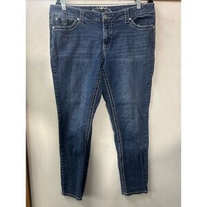 Paisley Sky Womens Blue Denim Jeans Flap Back Pockets With White Stitch‎ size 14